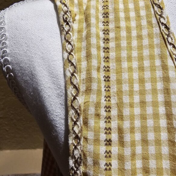 Max Studio Butter Yellow Gingham Baby doll Top S Embroidered Vintage Boho Tunic - Picture 8 of 10
